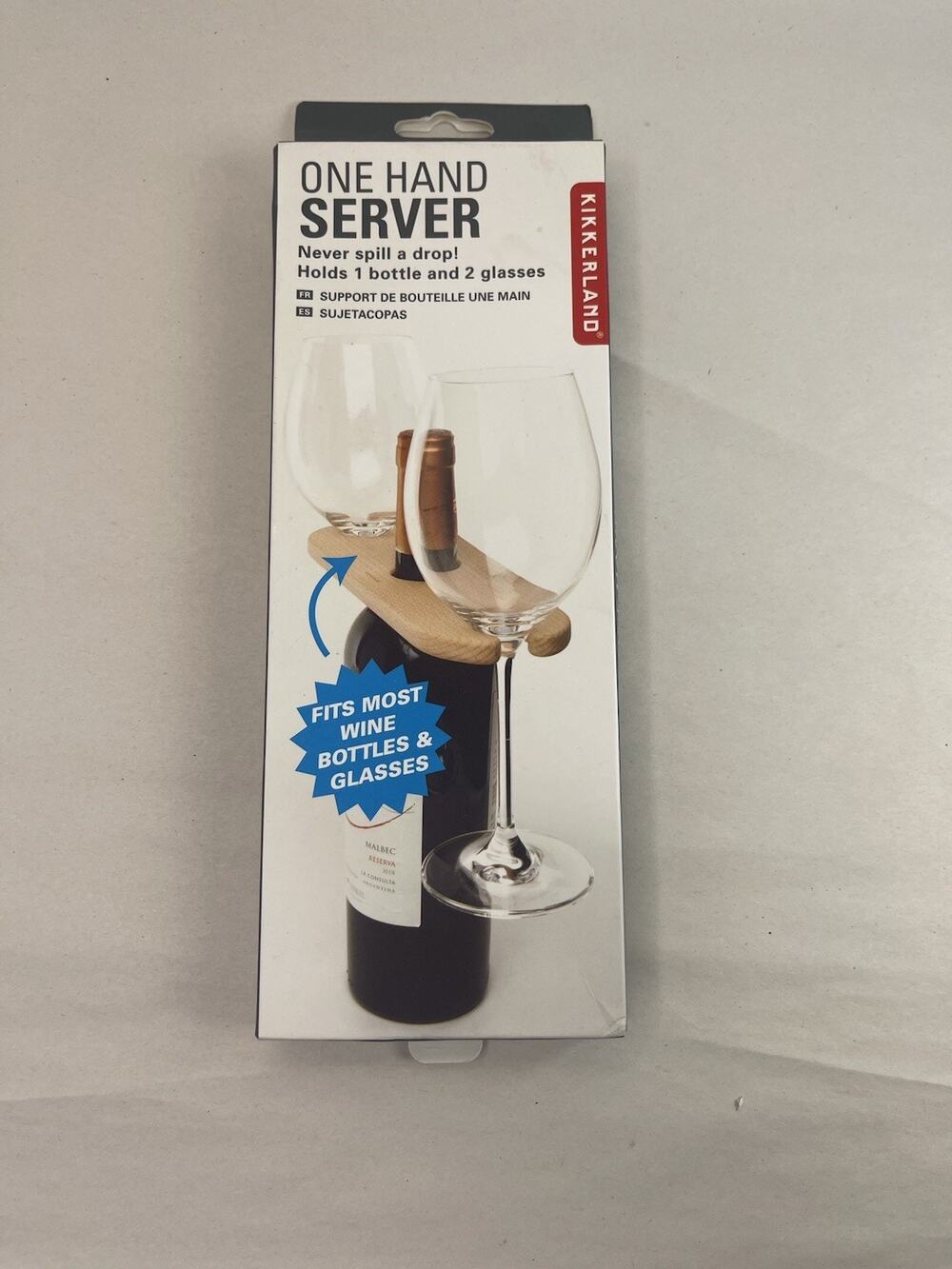 Kikkerland One Hand Server Wooden Wine Glass Holder Caddy Beechwood BA94 NIB